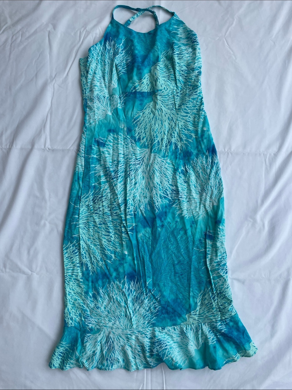 Hilo Hattie Turquoise & Aqua Halter Maxi Dress